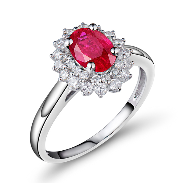 2.29 Carat Ruby Halo Engagement Ring With Diamonds 18K White Gold