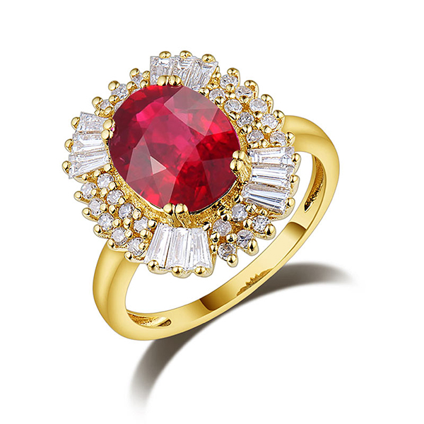 Petite 3.83ct Diamond & Natural Red Ruby Engagement Ring in Yellow Gold