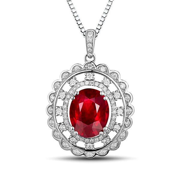 4.98 CARAT Extraordinary Ruby Necklace with Diamonds in 14K White Gold