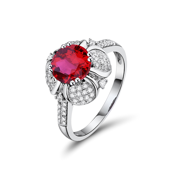 Exotic Flower 2.24 CT Red Ruby & Diamond Engagement Ring White Gold