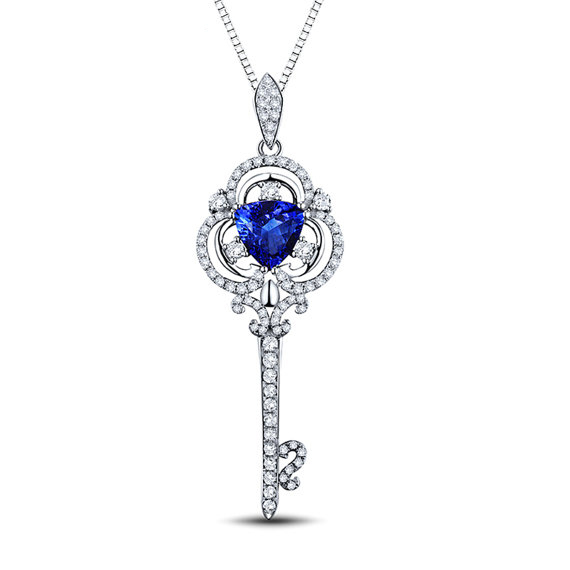 Exclusive Key Shaped Necklace with 1.94 CT Trillion Tanzanite & Diamond Pave