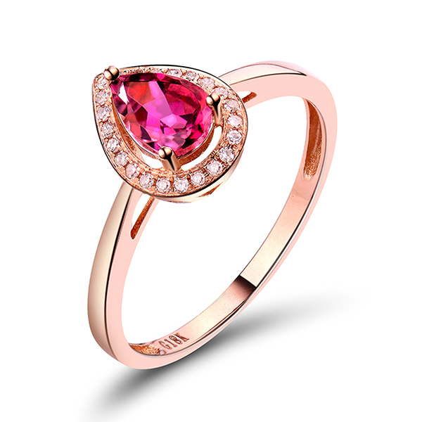 Petite 0.69 CT Pear Cut Tourmaline Engagement Diamond Ring in Rose Gold