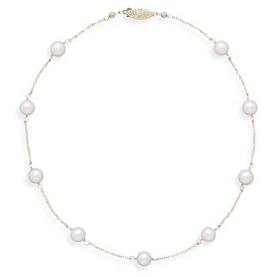 16\" 14K Yellow Gold Chain with 7mm Grade A Cultured Akoya Pearls