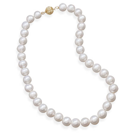 16.5" 9.5-10.5mm Cultured Freshwater Pearl Necklace with a Yellow Gold Clasp