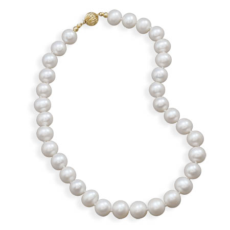 16.5\" 10.5-11.5mm Cultured Freshwater Pearl Necklace with a Yellow Gold Clasp