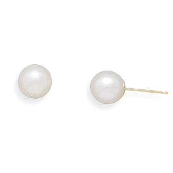 6.5-7mm Cultured Freshwater Pearl Stud Earrings with 14K Yellow Gold Posts and Earring Backs