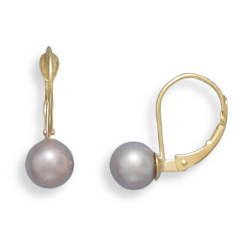 6.5-7mm Mauve Cultured Freshwater Pearl Earrings with Yellow Gold Lever Cup