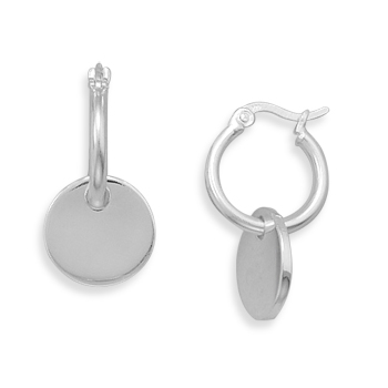 15mm Hoop Earrings with 12mm Round Engravable Tag