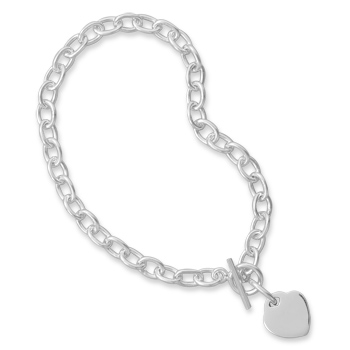7.5\" Small Round Link Bracelet with Heart Tag