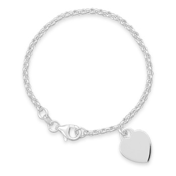 6\" Rolo Bracelet with Engravable Heart Tag