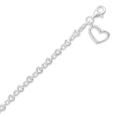 7.5\" Small Heart Link Bracelet with Heart Charm