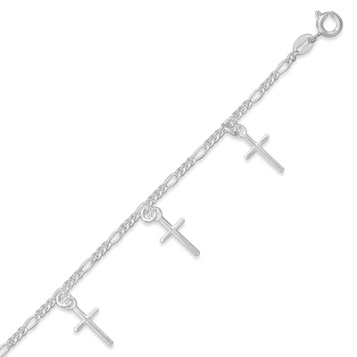 7\" Figaro Chain Bracelet with Small Cross Charms