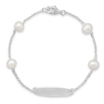 7.25\" White Cultured Freshwater Pearl ID Bracelet