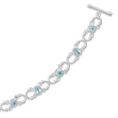 7.5\" Blue Topaz Link Toggle Bracelet