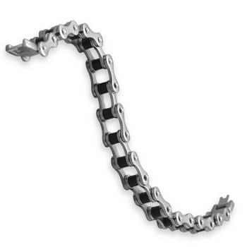 8" Stainless Steel and Black Rubber Bicycle Chain Men's Bracelet