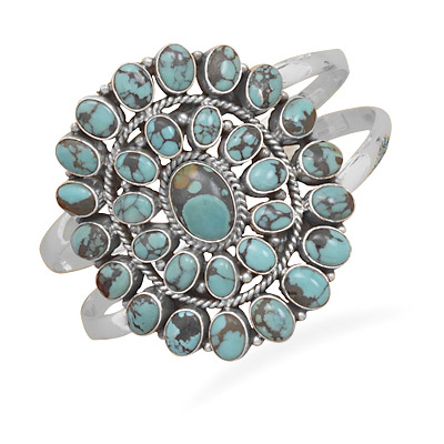 Oxidized Oval Turquoise Cuff Bracelet