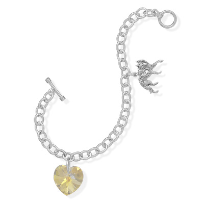 7.5" Heart and Wolf Charm Bracelet