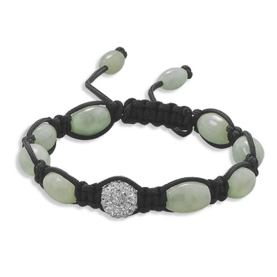 Adjustable Macrame Bracelet with Jade and Crystal Beads