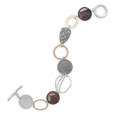 8\" Two Tone Multi Design Link Toggle Bracelet
