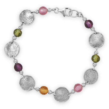 7.5\" Multicolor Glass Bead and Disc Bracelet