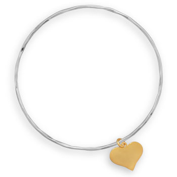Textured Bangle with 14 Karat Gold Plated Heart Charm