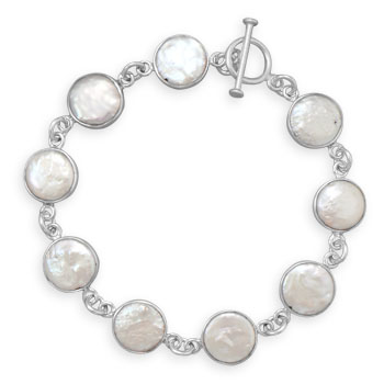 8\" Cultured Freshwater Coin Pearl Toggle Bracelet