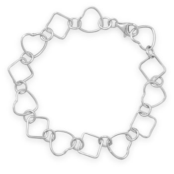 8\" Heart and Diamond Shape Link Bracelet