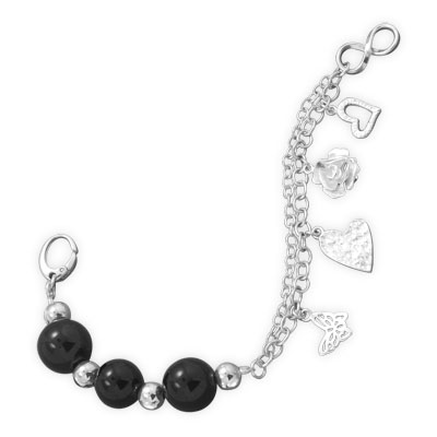 7.5\" Black Onyx Bracelet with Charms