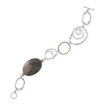 8\" Two Tone Toggle Bracelet with Agate