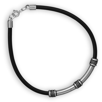 8\" Silver Tube Bead and Rubber Bracelet