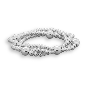 8\" Triple Strand Silver Bead Bracelet