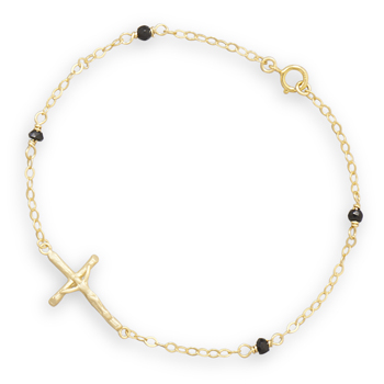 7\" 14 Karat Gold Plated Sideways Crucifix Bracelet