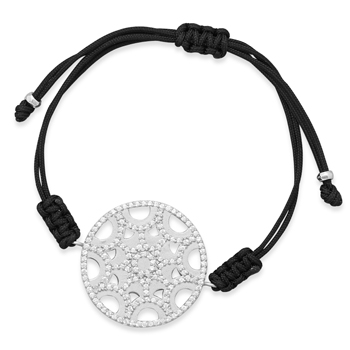 Adjustable Cord Bracelet with Ornate CZ Disc