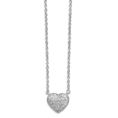 16" + 1" Rhodium Plated Pave CZ Heart Necklace