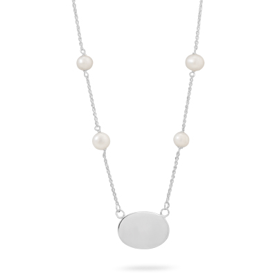 16\" ID Tag Necklace with White Cultured Freshwater Pearls