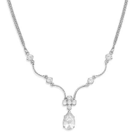 16\"+2\" Extension Rhodium Plated 2 Strand Necklace with CZs