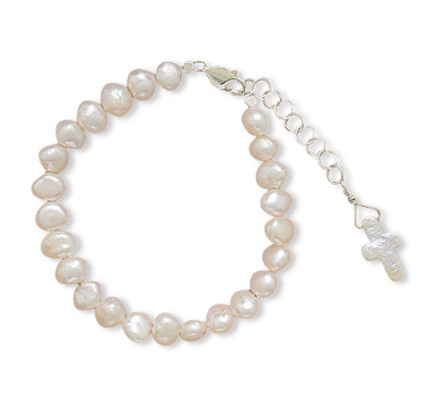 5\"+1\" Extension Cultured Freshwater Pearl Bracelet with Pearl Cross