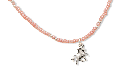 13\"+2\" Pink Seed Bead Necklace with Unicorn Charm