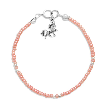 5\" Pink Seed Bracelet with Unicorn Charm