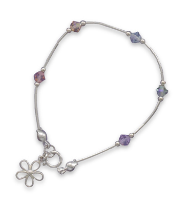 5.5\" Bracelet with Multicolor Crystals and Flower Charm