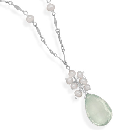 16\"+2\" Extension Green Amethyst and Cultured Freshwater Pearl Necklace