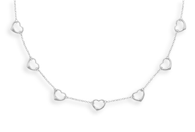 16\"+2\" Extension Rhodium Plated Heart Necklace