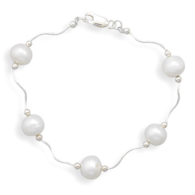 8\" Wave Design Bracelet with Cultured Freshwater Pearls