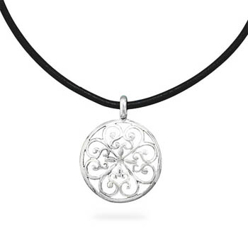 18" Leather Necklace with Scroll Design Pendant