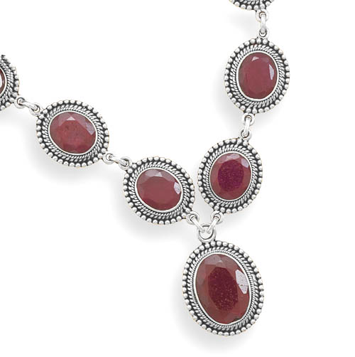 17\" Oxidized Faceted Rough-Cut Ruby Necklace