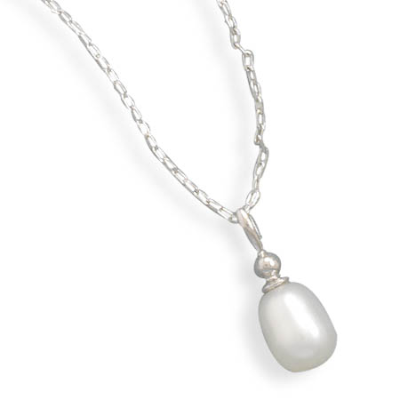18\" Rhodium Plated Cultured Freshwater Pearl Drop Necklace
