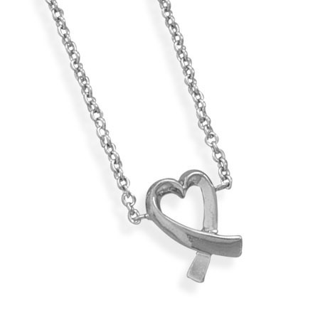 16\"+1\"Extension Rhodium Plated Necklace with Overlap Heart