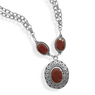 16.5"+2" Extension Double Strand Necklace with Rough-Cut Rubies
