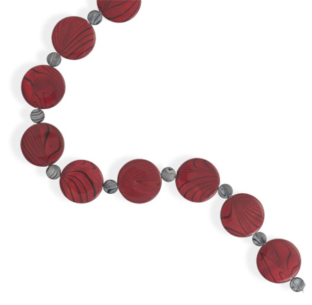 18\" + 2\" Red and Grey Shell Disc Necklace