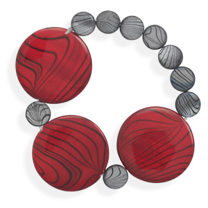 7" Red and Grey Shell Bracelet
